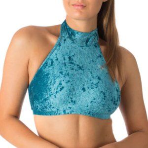 High Neck Velvet Dragon Polewear Top in Teal